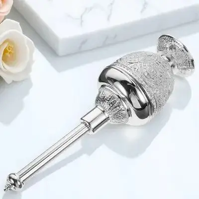 

Electroplated Holy Water Bottle Delicate Pattern Zinc Alloy Glass Decorative Container Catholic Home Desk Decor Centerpiece