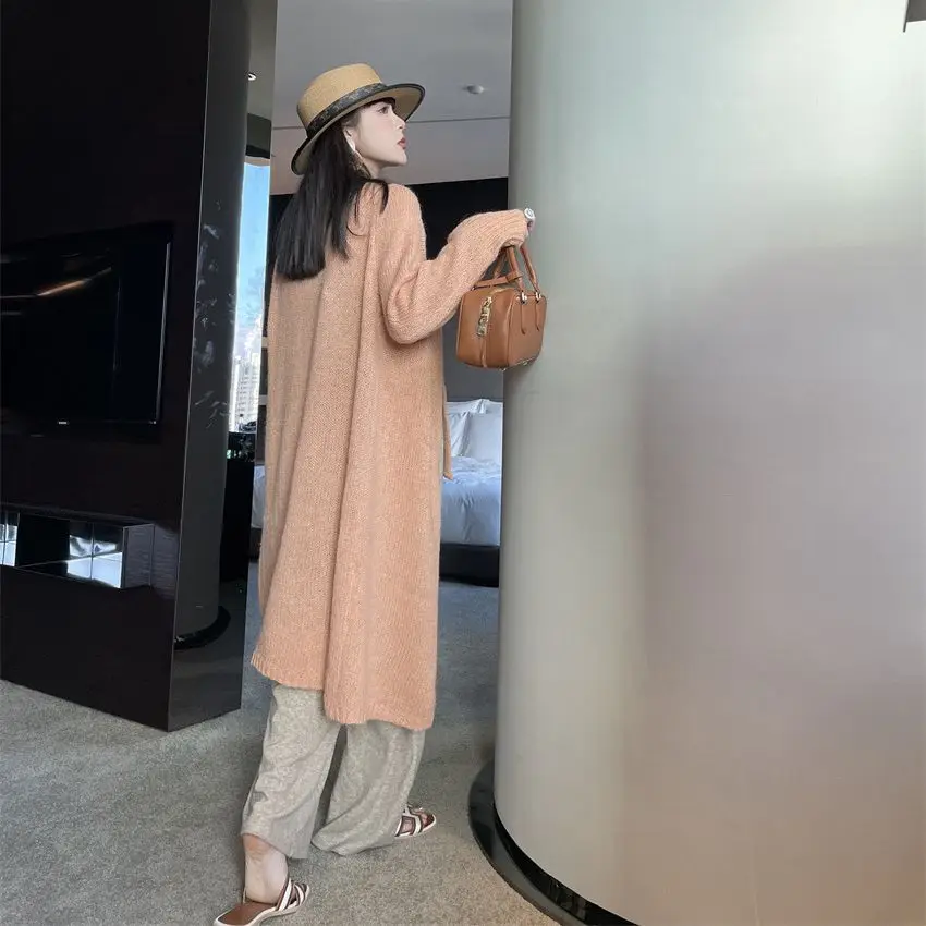 

Вязаный кардиган, свитера, женские однотонные джемперы на шнуровке с v-образным вырезом и длинным рукавом, с открытой строчкой, свободные повседневные офисные женские джемперы 202, весна-осень