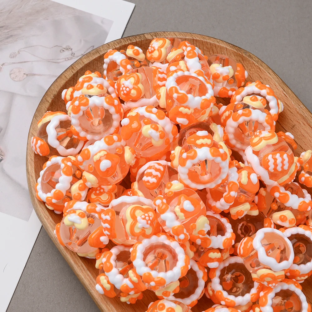 

10Pcs 15mm Resin Hand-drawn Beads Orange Transparent Loose Beads for DIY Pacifier Clip, Necklace, Bracelet Accessories