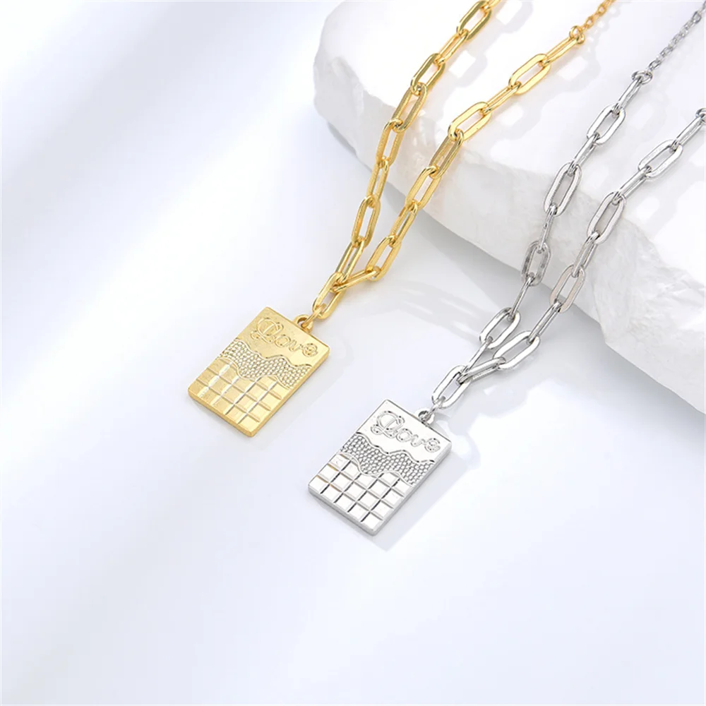 

European-American 925 Sterling Silver Niche Necklace, Square Pendant, INS Premium New Autumn Winter Collarbone Chain
