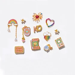 New Vintage Nostalgic Cute Colorful Drip Oil Zircon Game Console Heart Funny Stud Earrings For Women Fashion Jewelry