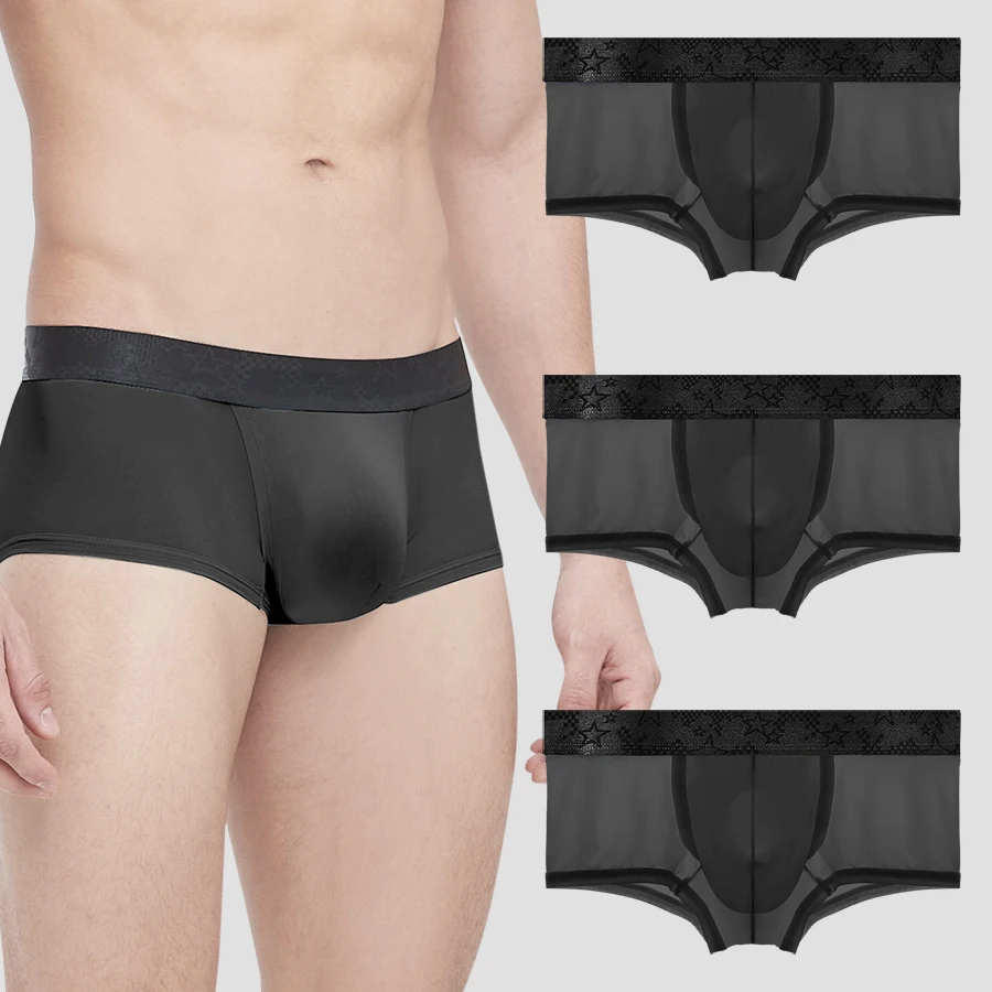 

Мужские трусы из 3 предметов, летние тонкие трусы из ледяного шелка для мальчиков, шорты-боксеры с разрезом на пуговицах и варикозным расширением