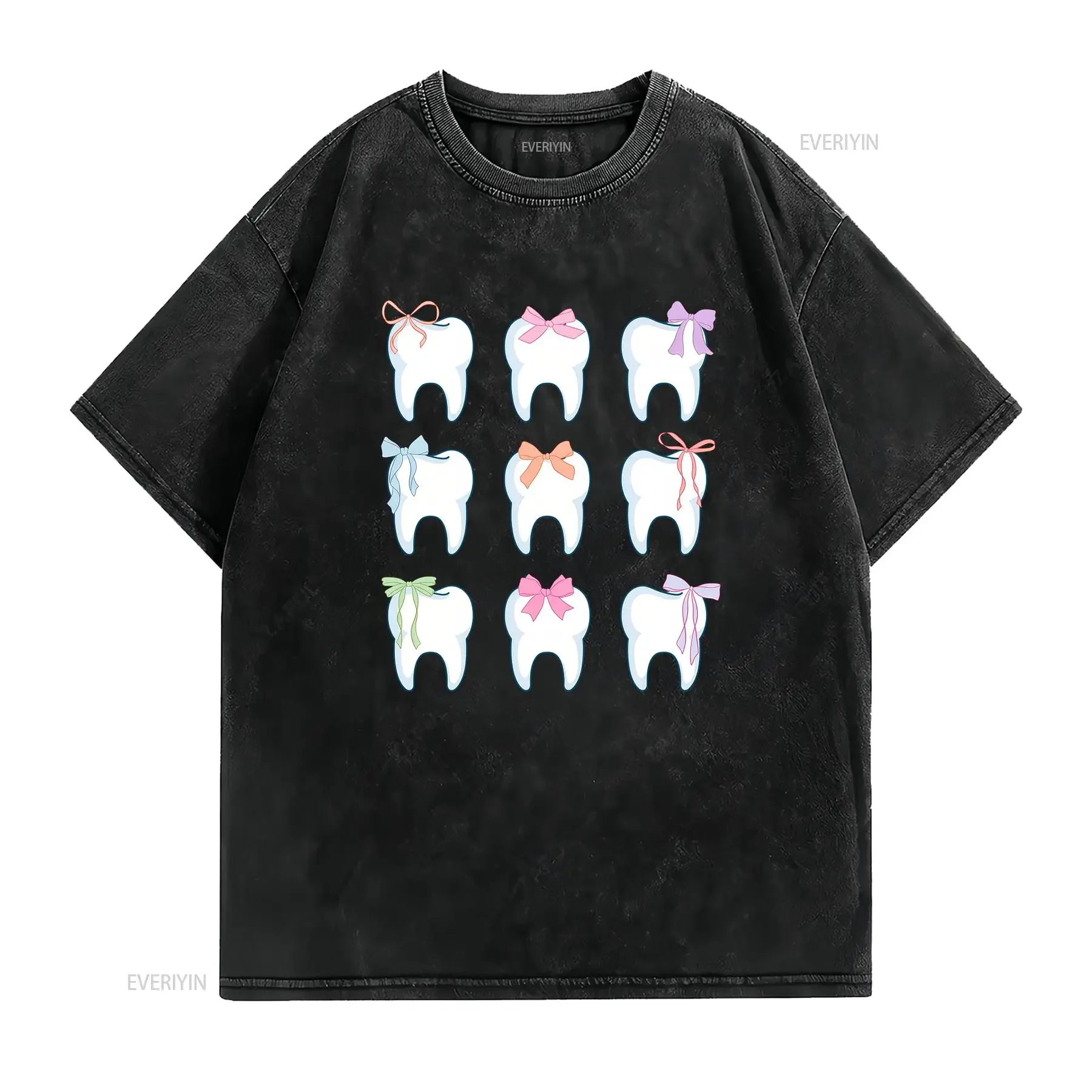 Bow Tooth T Shirt Dental Squad Cute DentisT Assistant Hygienist Crew vintage Washed Stretched Versatile Comfortable Slightly