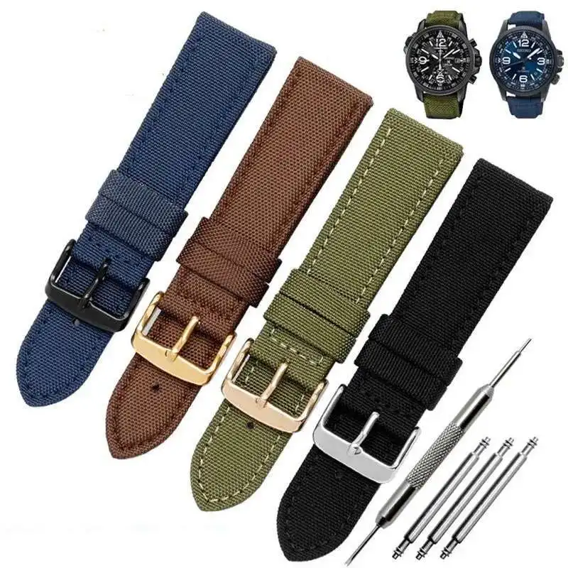 

Classic Brown Black Blue Universal Nylon Watchband 16 18 20 22 23Mm Deployment Clasp Strap Fit For Iwc Watch Stock