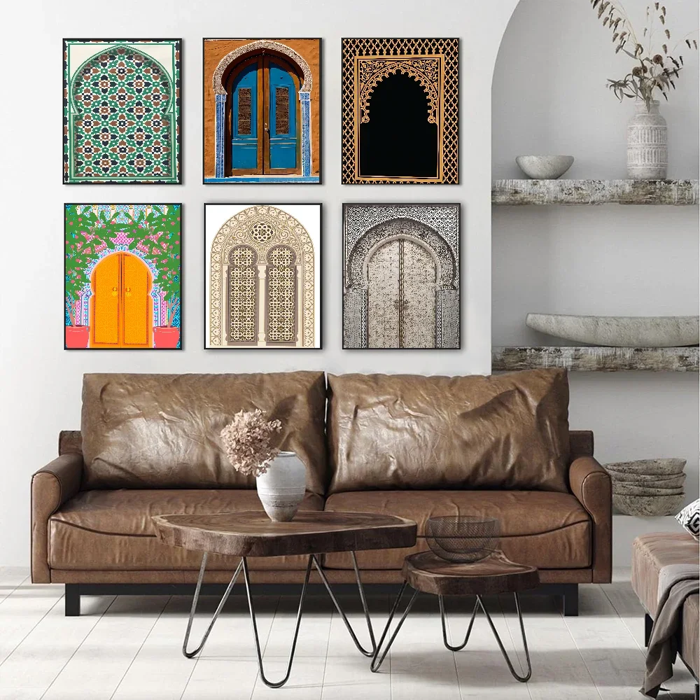 Morocco Door Arabic Classic Anime Poster Waterproof Paper Sticker Coffee House Bar Room Wall Decor