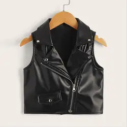 Baby Girl Pu Leather Vest Spring Autumn New Tops Children Soft Leather Jacket Kids Vest INS 2-8 Years Wz830