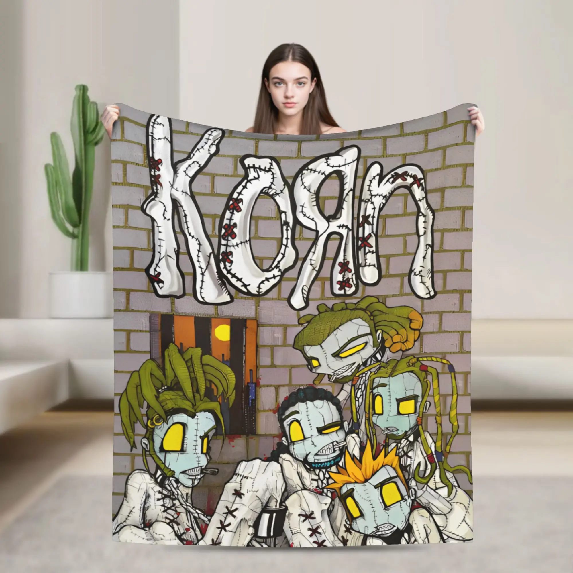 Korns Music Tour Flannel Blankets Rock Metal Band Customized Throw Blankets for  Sofa Bedding Lounge 125*100cm Bedspread