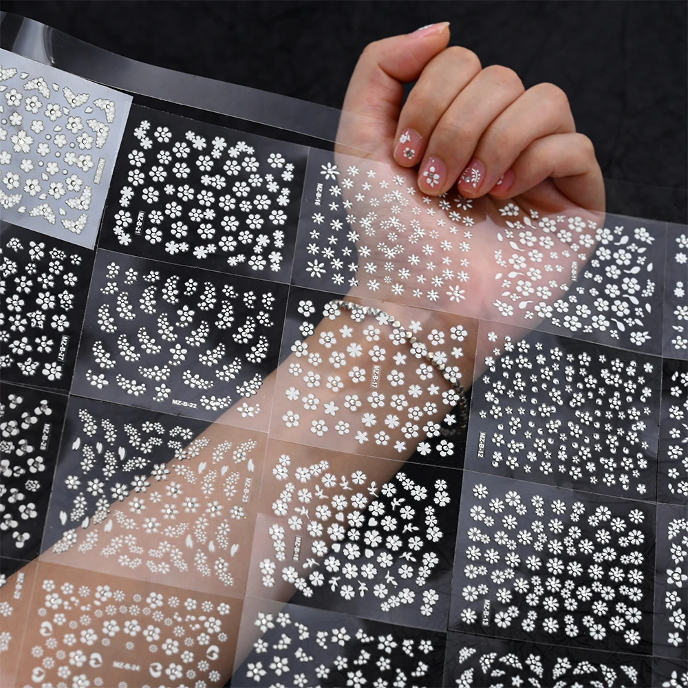 30 ชิ้น 3D ดอกไม้สีขาวสติกเกอร์เล็บเพชรซากุระ/เดซี่ Self - กาวเล็บ Art Decals Elegant ดอกไม้ DIY ตกแต่งเล็บ &