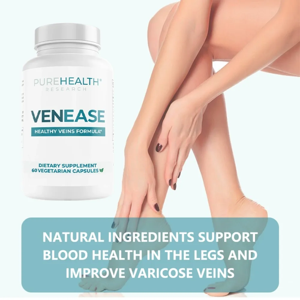 PUREHEALTH RESEARCH VenEase Support Supplements - Restless Legs Formula Supplement for Vein and Hemorrhoid Health