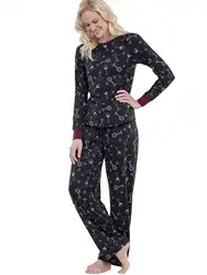 Pajamas long-sleeved long pants black wine glass pattern homewear two-piece set outside the fall and winter