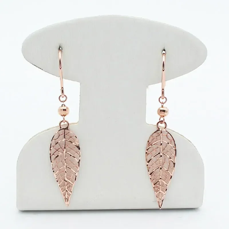 585 Purple Gold Plated 14K Rose Gold Hollow-out Leaf Earrings for Women New in Light Luxury High-level Ear Hook Party Jewelry