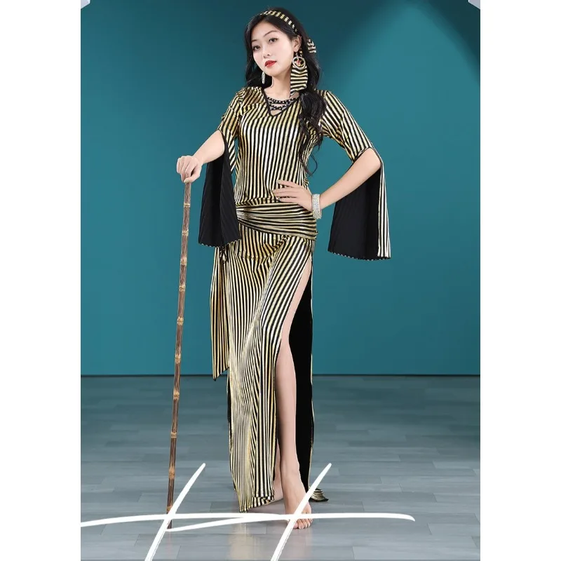 أزياء الرقص الشرقي المخصصة مجموعة أزياء الأداء النسائية قصب الروطان المصري الشعبي صيدي رداء فستان ملابس الراقصة الشرقية #5