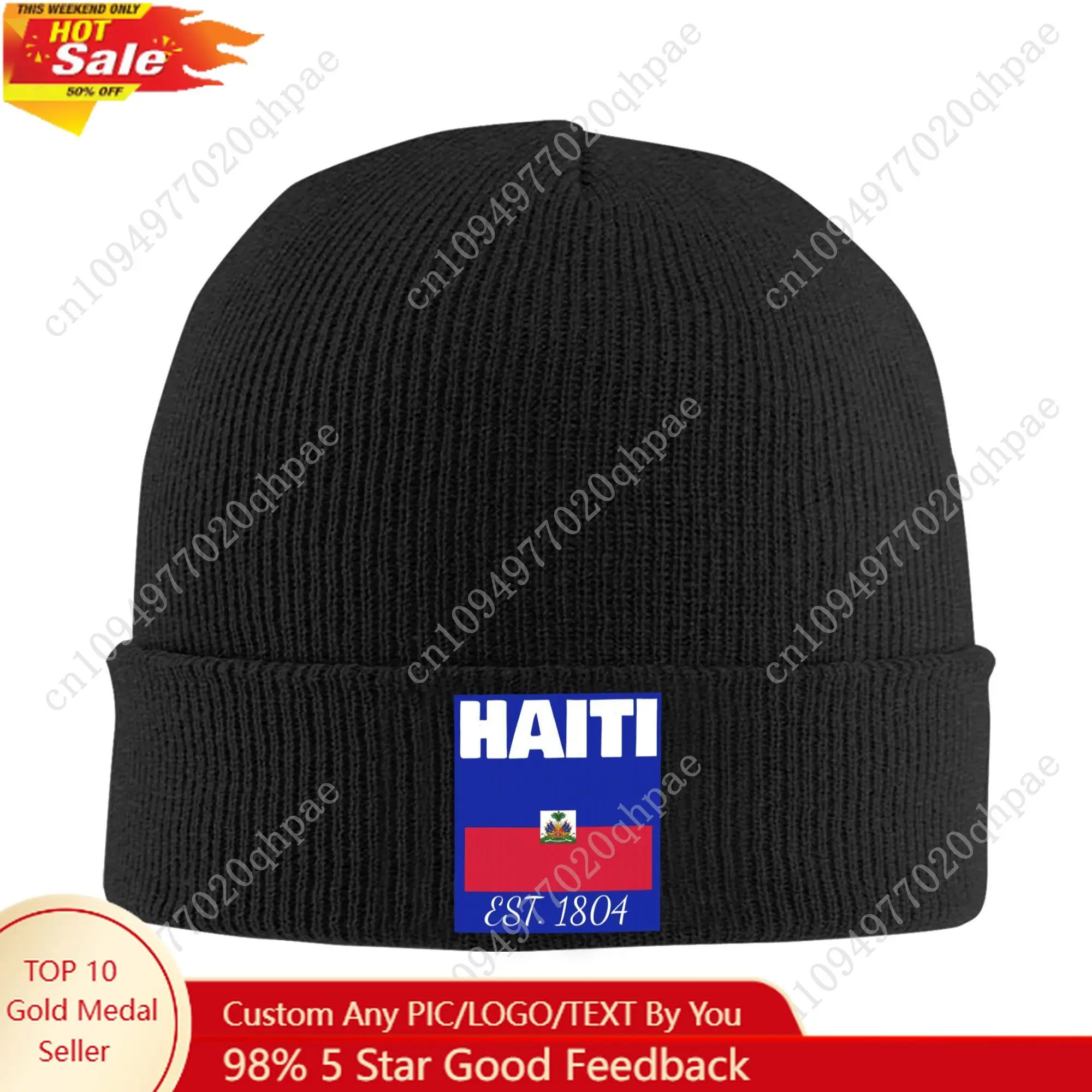 Haiti EST. 1804 Independence Haitian Flag Merch Knitted Hats Winter Warm Beanies Cap Unisex Knit Bonnet Caps Fashion