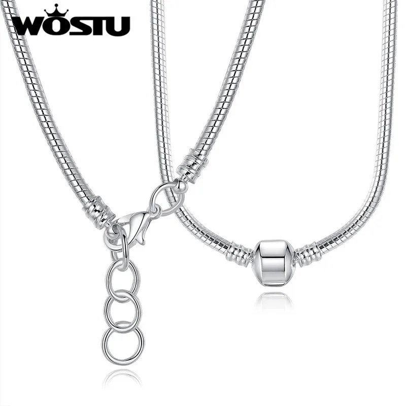 Hot Sale Authentic 45CM Silver Plated Snake Chain Necklace Fit Original Pendant Charms Beads For Women Fashion Jewelry