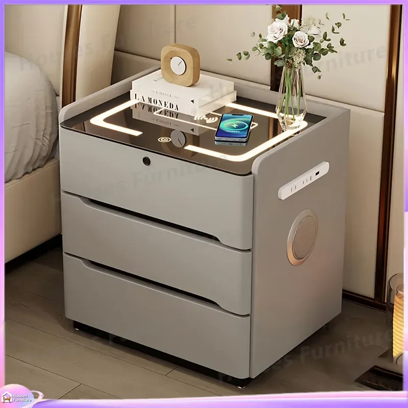 Modern Floating Nightstand with Sensor Light Lockable Smart Bedside Table Rechargeable Wall Mounted Storage Cabinet for