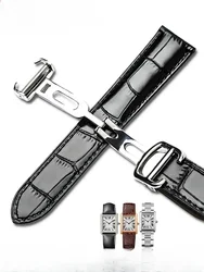 For Cartier Watch Strap Men Women Bamboo Knot Tank Leather Solid Stainless Steel Fold Buckle 22mm London Solo Series Watchband