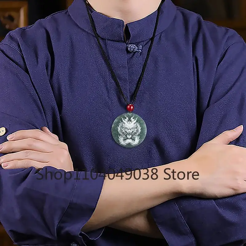 Natural jadeite azul sombra de água escultura guanyin buda dragão gelo pingente requintado luxo masculino e feminino colar mascote