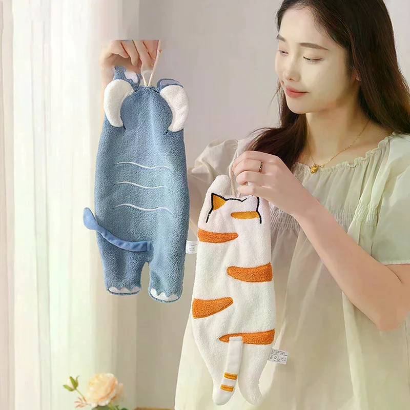 

Подвесное полотенце с милым котом, кроликом, слоном, кухонное полотенце для рук, мягкий впитывающий носовой платок для ванной комнаты, полотенце для протирания, детские полотенца с героями мультфильмов