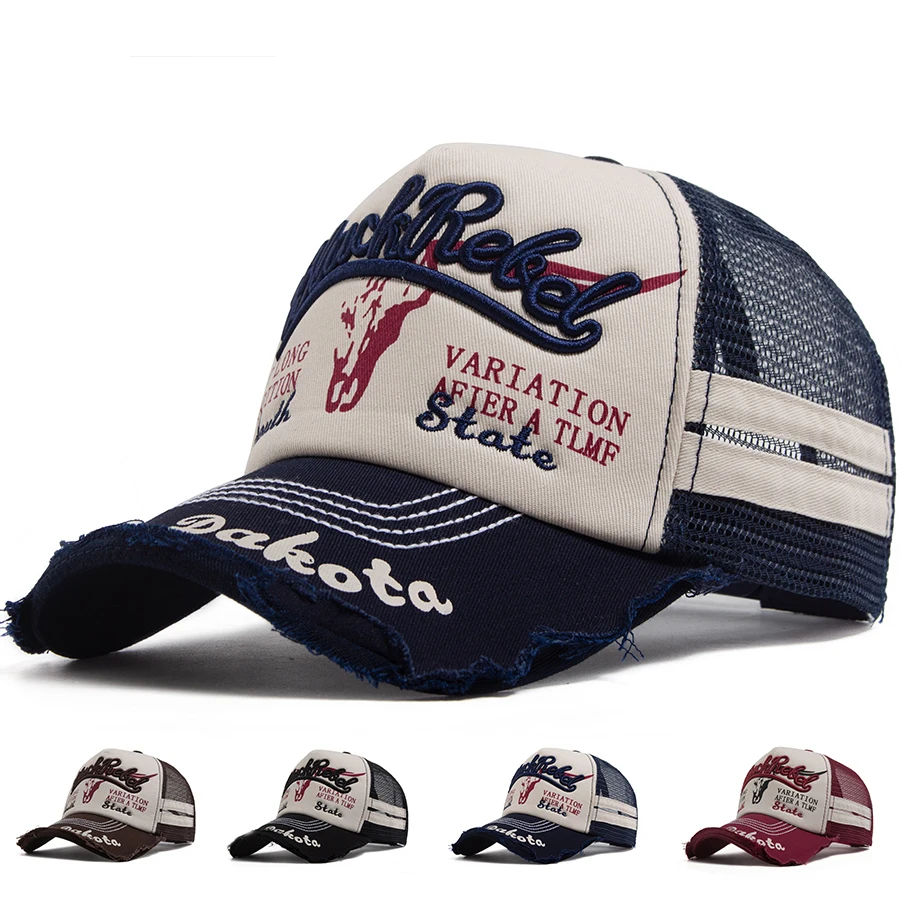 Casquette de baseball en maille d'été pour hommes, style vintage brodé, visière pare-soleil, rétro, snapback, pour femmes, hip-hop, casquette de papa, pour activités de plein air et décontractée