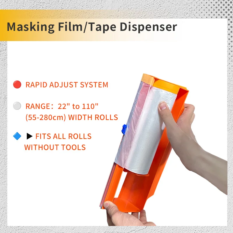 

Pre-Taped Masking Film Cutter Adjustable Width 22–110" | Masking Film Dispenser Roller for Painting, Auto Body, Wallpaper
