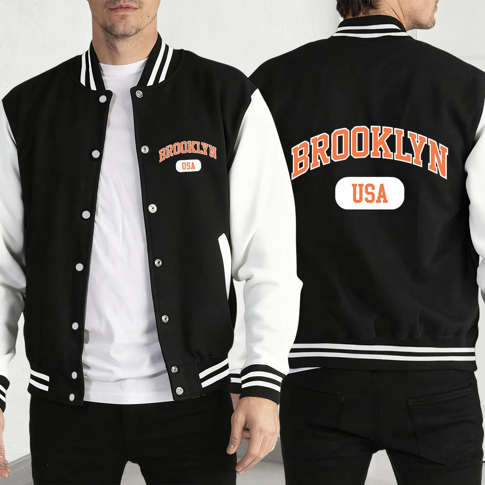 

Brooklyn Usa Art Word с принтом Мужская куртка Осенняя флисовая мужская одежда Повседневный пуловер Бейсбольный трикотаж Модная теплая уличная одежда унисекс