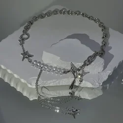 Silver Color Stars Water Drop Chains Transparent Beaded Pendant Necklaces for Women Personality Design Fashion Jewelry Wholesale