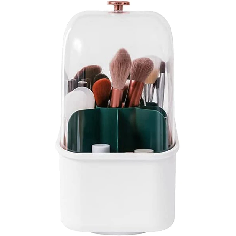 Square Makeup Brush Holder, 360Degree Rotating Makeup Brushes Container, Waterproof Makeup Holder With Lid