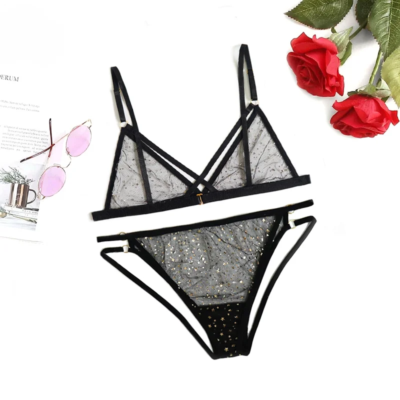 LEECHEE Transparent Sexy Lingerie Set Lace Sexy For Women Gauze Underwear Sexy Bra And Panty Set Erotic Ladies Underwear Set