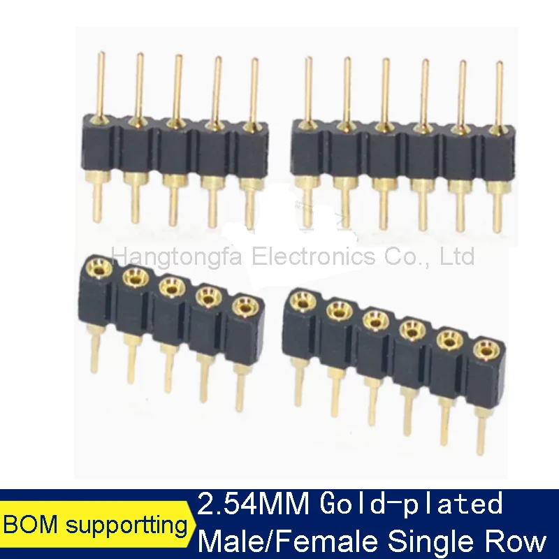 10pcs/lot 2.54mm Pitch Round Hole Pin Header Male Female Single Double Row 1*2/3/4 - 40P 2X 40Pin Gold-plated Round Pin Header