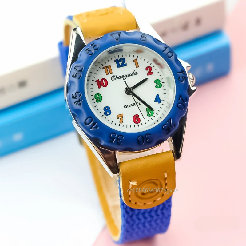 Kinderen kinderhorloges Casual mode Leuke studenten kijken naar het leven Waterdicht PU lederen band quartz polshorloge voor meisjesjongen