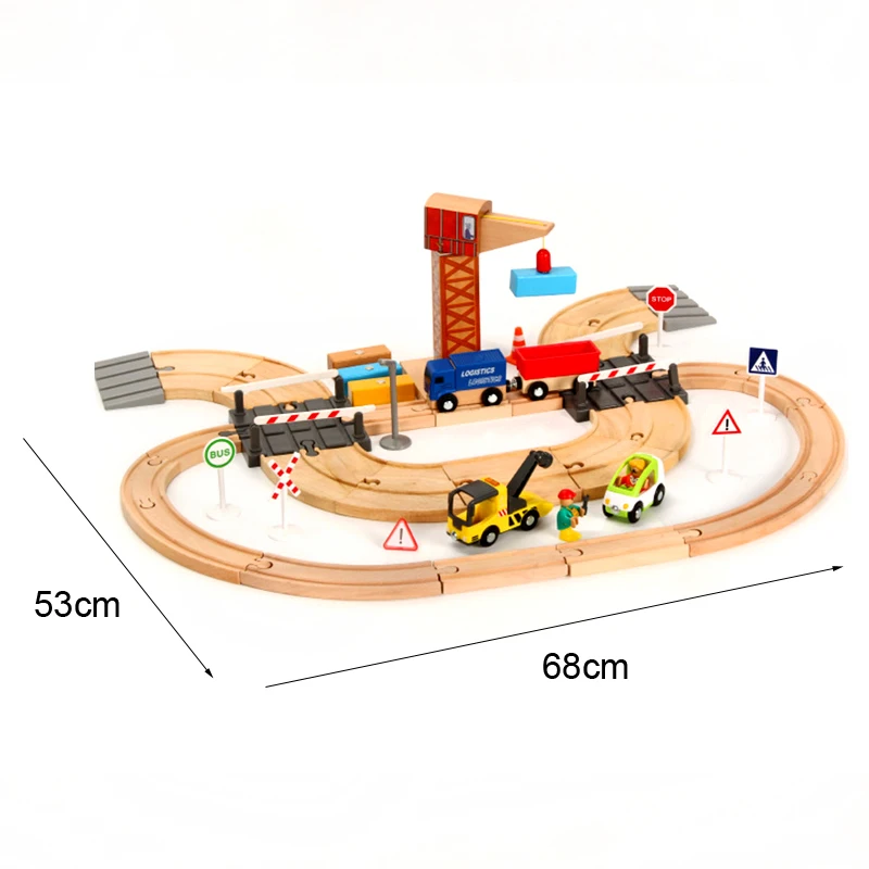 Wooden Train Track Set Crane Works Rescue Children Assemble Educational Toys For Boys And Girls Suitable For Wooden Rail Pd49