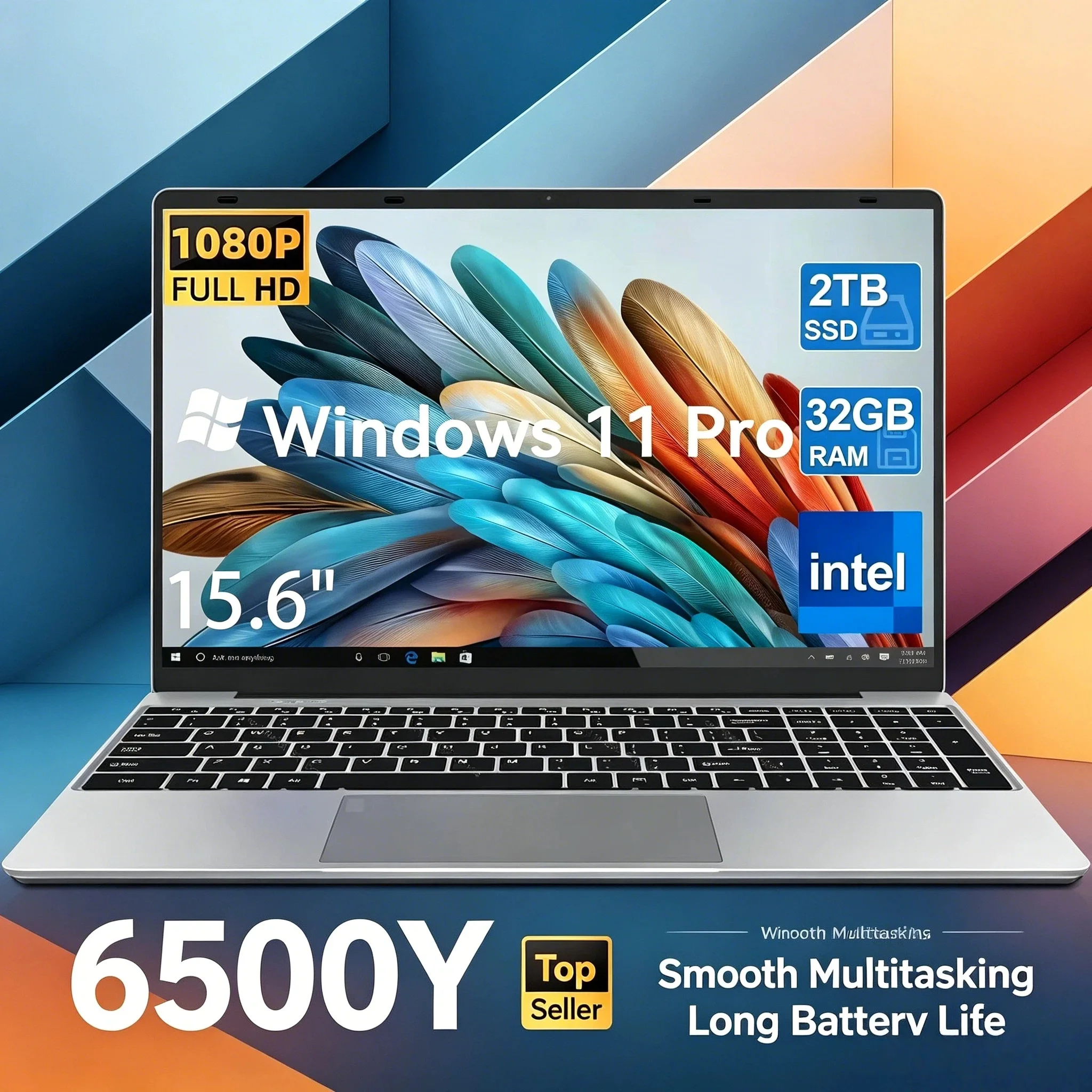 

Gamer Laptop 15.6 Inch Large Screen 32GB RAM 2TB SSD Intel 6500Y Windows 11 Office Notebook 5000mAh Backlit Fingerprint Pro