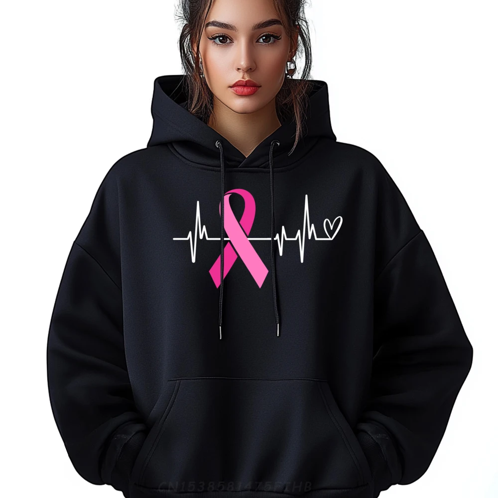 Pink Ribbon Heartbeat Breast Cancer Awareness Christian Hoodie Men Oversized Hoodie Men Crazy