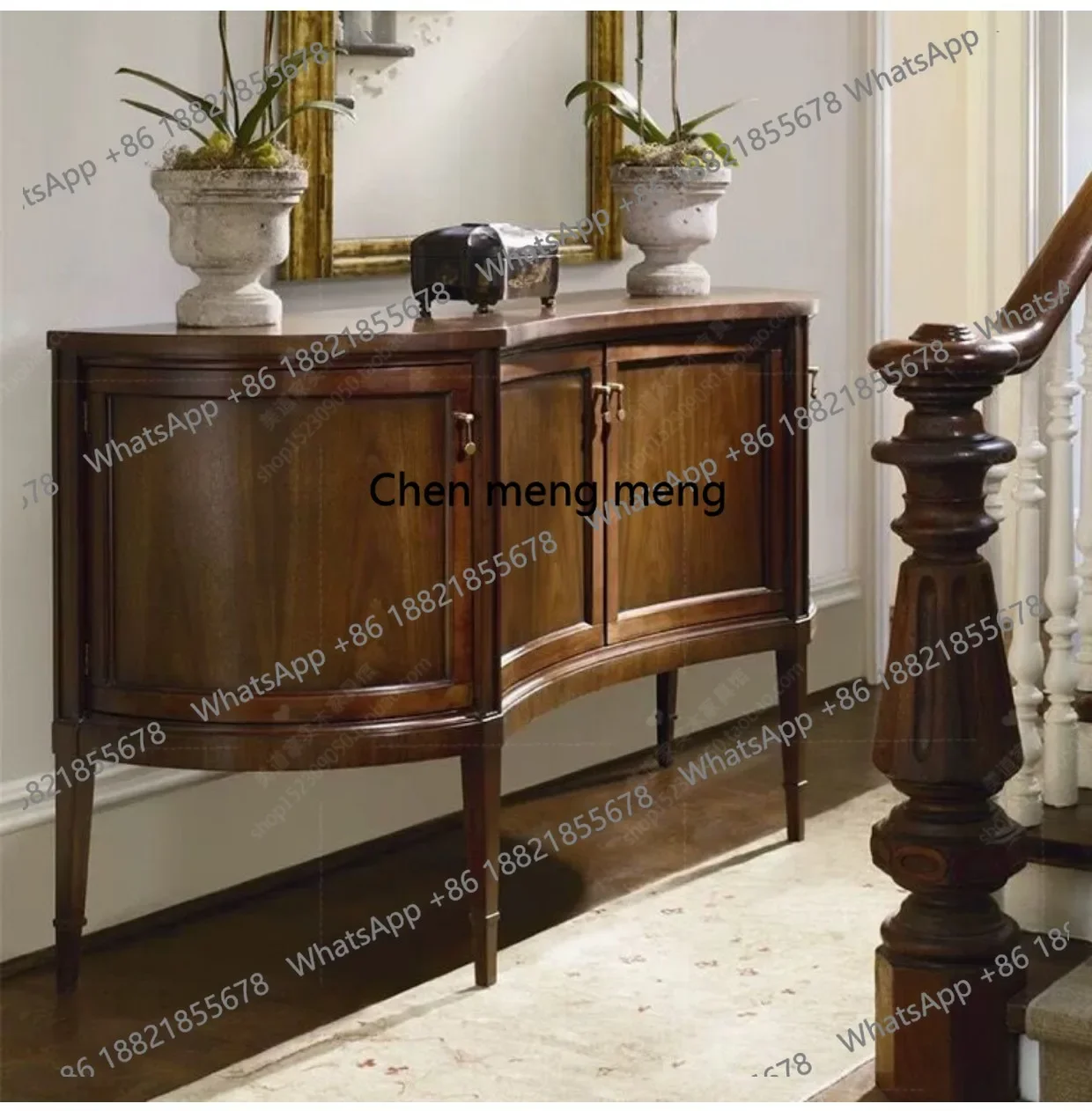

Solid Wood Four-Door Entryway Cabinet Living Room Small Apartment Curved Sideboard Bedroom Storage Cabinet