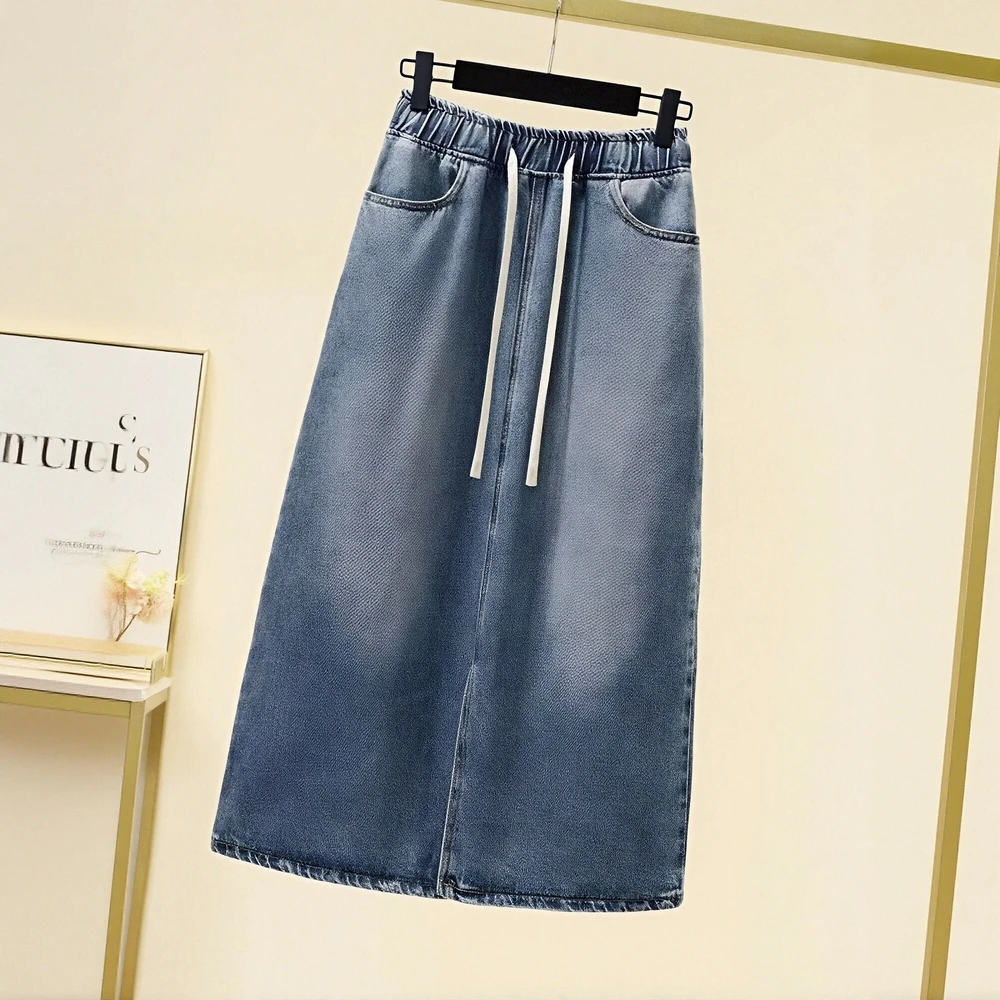 Falda midi de corte A para mujer, falda lisa de verano con abertura en la cintura elástica, básica diaria, para oficina