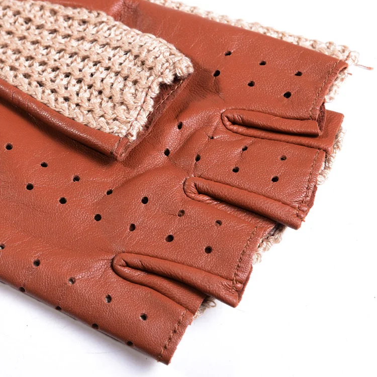 Men's Genuine Leather Unlined Retro Snap-fastener Fingerless Semi-finger Tactical Driving Riding Punk Rock Short Gloves Mitts