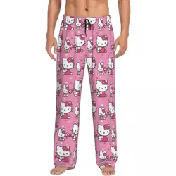 Custom Printed Cartoon Anime Hello Kitty Pajama Pants Men's Sleep Sleepwear Bottoms with Pockets