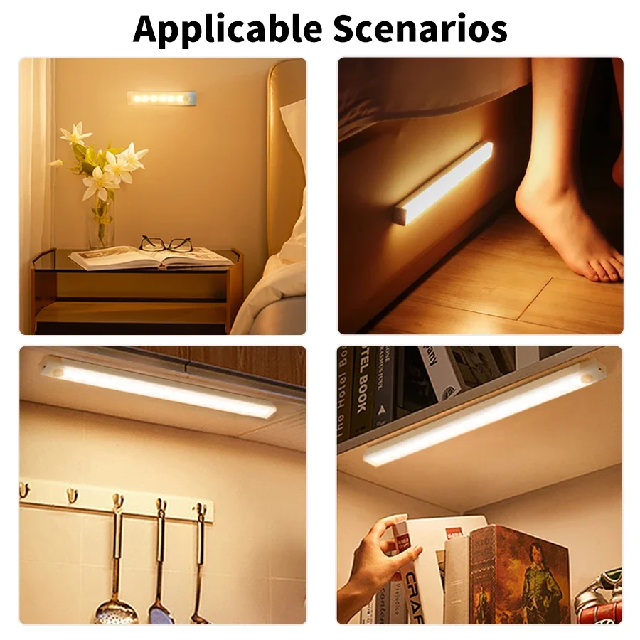 Rechargeable LED Night Light with Motion Sensor for Closet Cabinet Wardrobe Lamp Kitchen Staircase Backlight 10/20/30/50cm