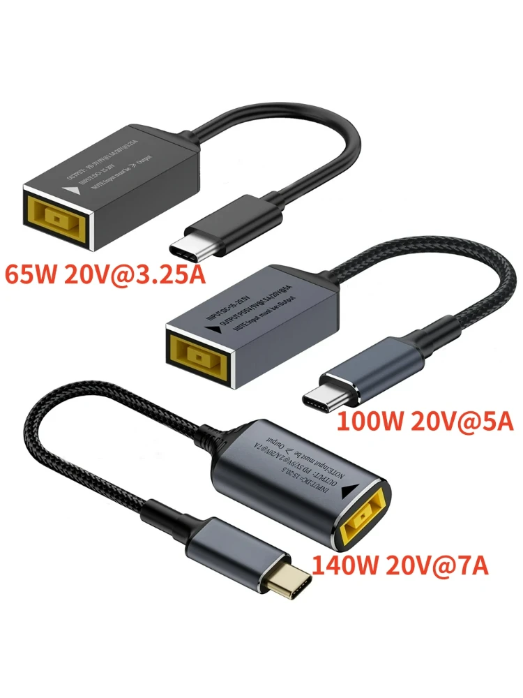 Kabel konwerter USB C do szybkiego ładowania 65W 100W 140W do ładowarki laptopa Lenovo, gniazdo DC z wtyczką kwadratową do adaptera PD Type-C 5V/9V/20V — zdjęcie produktu 7