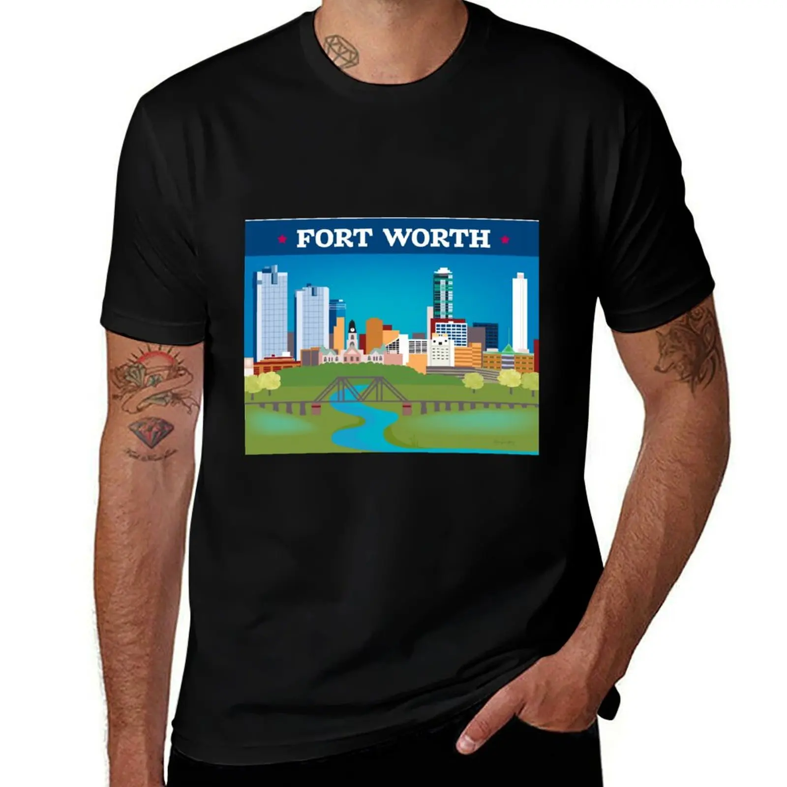 

Fort Worth, Texas - Collage Illustration by Loose Petals T-Shirt man t shirts cotton anime t shirts oversize T-Shirt