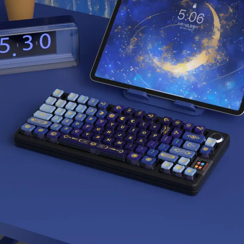 

Starry sky four sides transparent high value full set of custom mysterious blue advanced PBT hot sublimation transparent e-sport
