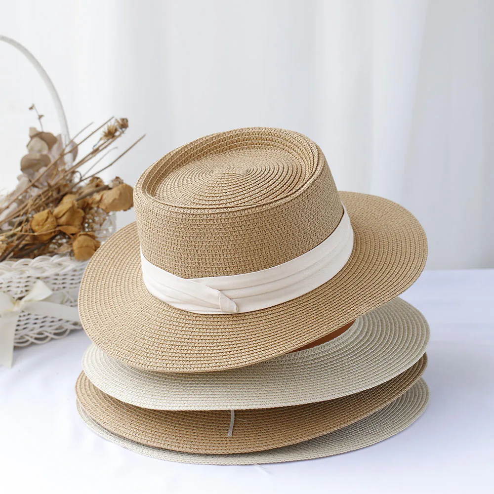 Versatile Retro Hat Panama flat brimmed sun hat bucket hat UV Protection sun hat For Beach Mini Bow Vacation handmade straw hat