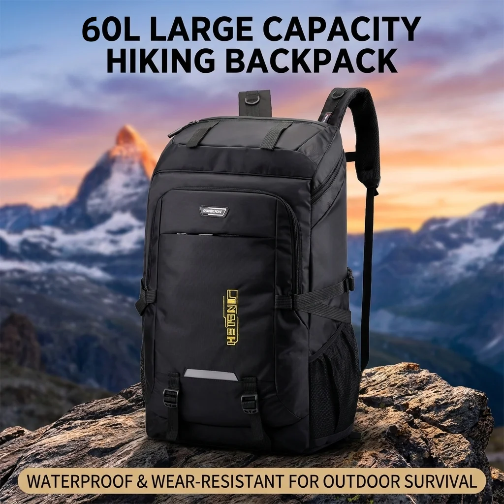 Image of 60L Großer Wanderrucksack für Herren, Outdoor-Sport-Reisetasche, wasserdichter Trekking-Camping-Rucksack, Herren-Kletterrucksack