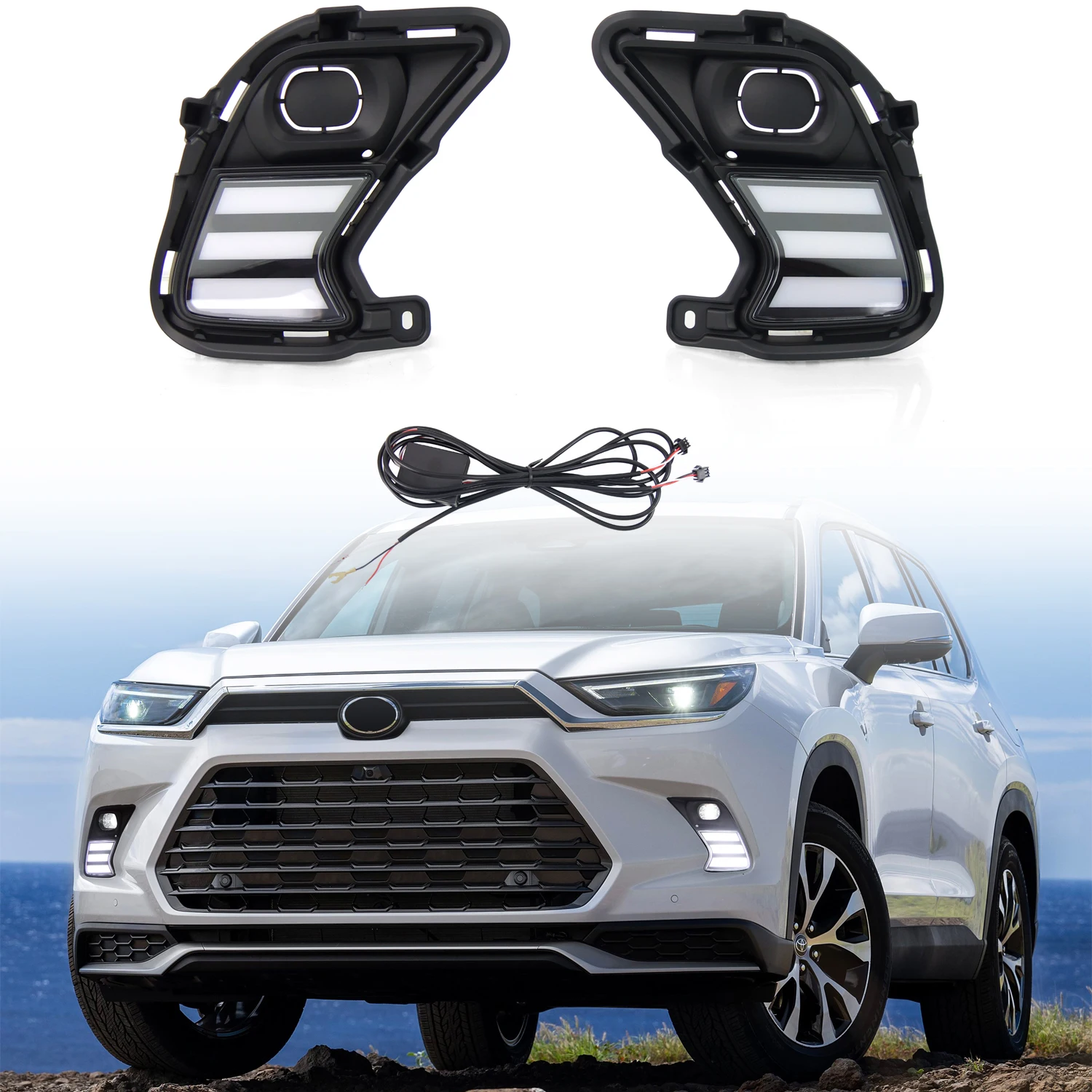 Fit for Toyota Grand Highlander 2023 2024 2025 DRL Front Fog Lights LED Daytime Running Light 2pcs