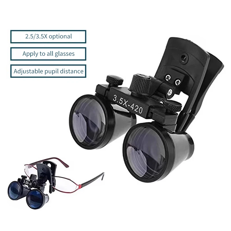 2.5X/3.5X Dental Loupes Binocular Magnifying Glass Working Distance 320-420mm Magnifier Angle Adjustable with Clip