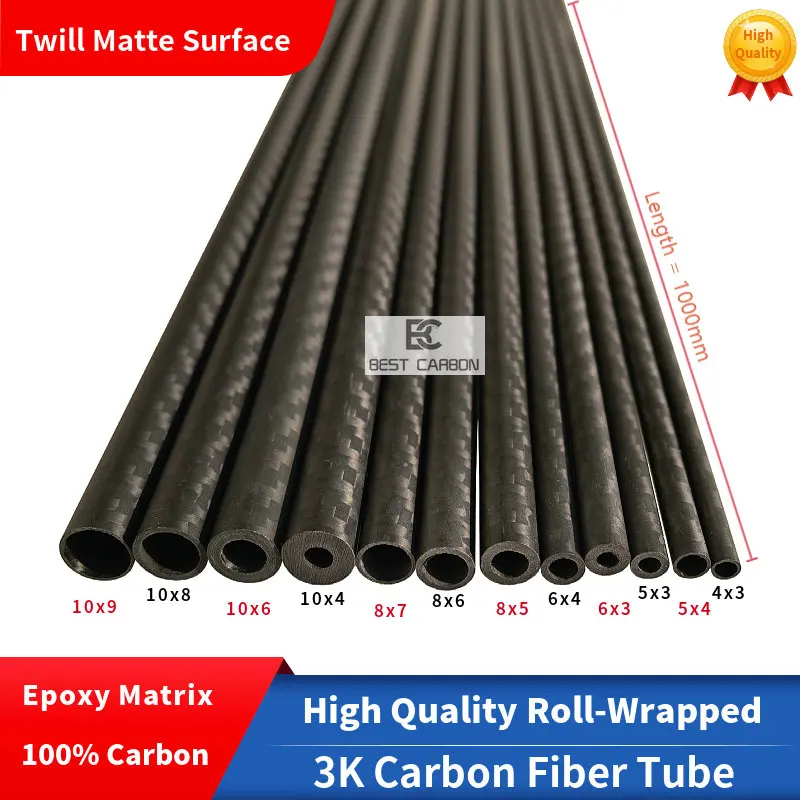 OD4mm-OD10mm ,1000mm length ,3K Twill Matte High quality Carbon Fiber Fabric roll wrapped /Wound/WovenTube