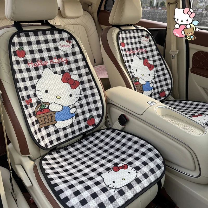 

Hello Kitty 2025 New Car Seat Cushion Grid All Season Universal Seat Cover Cartoon Cute Interior Decor