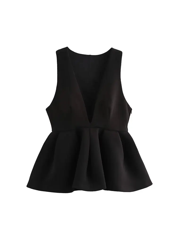 Women Wide Pleated Mini Skirt Sets Fashion V-neck Ruffles Vest Top Women's Two Piece Set Women Outfit
