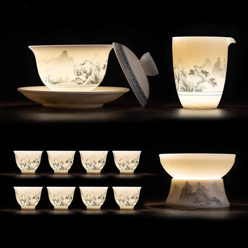 

Tea set light luxury high-end home gift office cover bowl tea cup gift box
