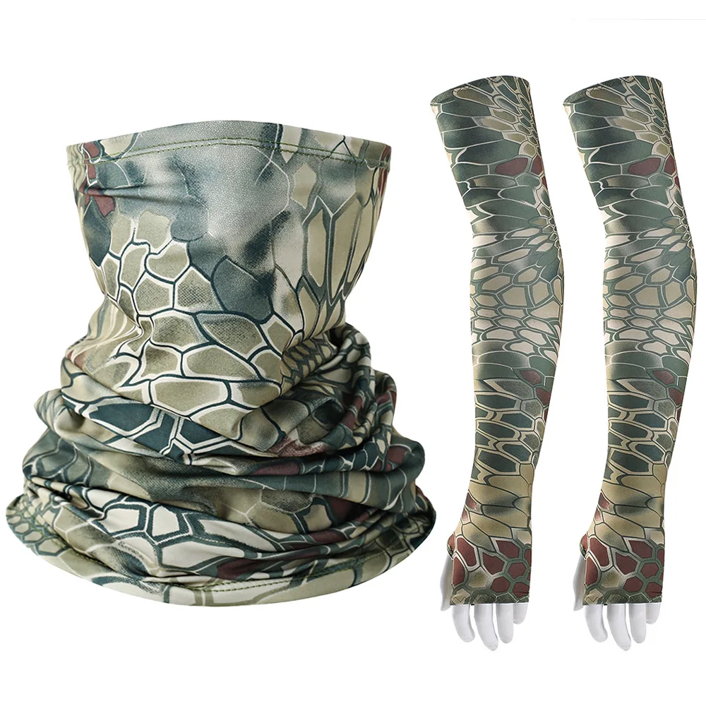 2pcs/Set Ice silk sunscreen Tactical Camouflage Face Bandana Sleeves Cycling Hiking Scarves Camping Head Scarf Arm Sleeve